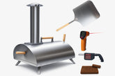 Pellethead vista frontal del horno portátil mostrando construcción robusta y calor rápido