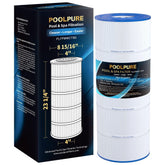 POOLPURE cartucho frontal mostrando forma y dimensiones, facilita sustitución