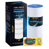 POOLPURE filtro frontal mostrando forma y dimensiones, garantiza ajuste preciso