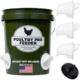Poultry Pro Feeder vista frontal mostrando puertos y protección contra desparrame