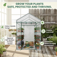 Pure Garden detalle de los ocho estantes con bridas, organización segura