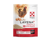 Purina Layena+ embalaje frontal mostrando saco y beneficios