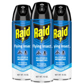 Raid aerosol frontal mostrando etiqueta y tamaño práctico para uso doméstico