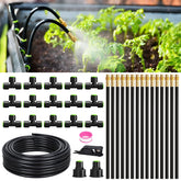 RAINPOINT kit completo frontal mostrando manguera y boquillas, ahorro de agua