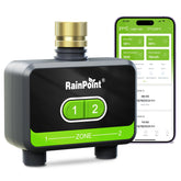 RAINPOINT temporizador frontal mostrando las dos salidas y carcasa resistente