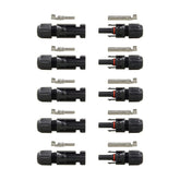 Renogy conectores solares frontal mostrando pares macho y hembra y montaje seguro