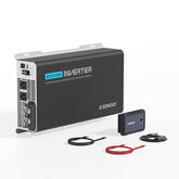 Renogy frontal panel mostrando controles y beneficios de uso seguro
