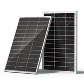 Renogy panel frontal 100W Bifacial mostrando apariencia y beneficio de alta eficiencia