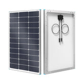 Renogy panel frontal 100W mostrando diseño y beneficio de alta eficiencia