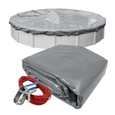 Robelle vista frontal de la cubierta 24 ft protegiendo piscina, durabilidad garantizada