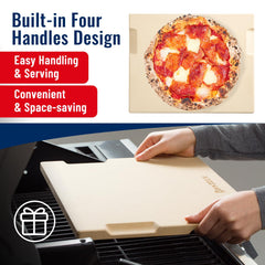 ROCKSHEAT piedra en horno con pizza recién horneada logrando corteza crujiente