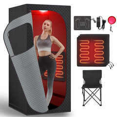 RRGFB sauna vista frontal empaquetada mostrando ergonomía y facilidad