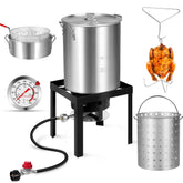 RYHOFOUD olla frontal 30 Qt mostrando tapa y asas, capacidad para grandes comidas