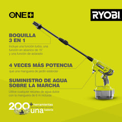 RYOBI boquilla 3 en 1 mostrando versatilidad y potencia de chorro