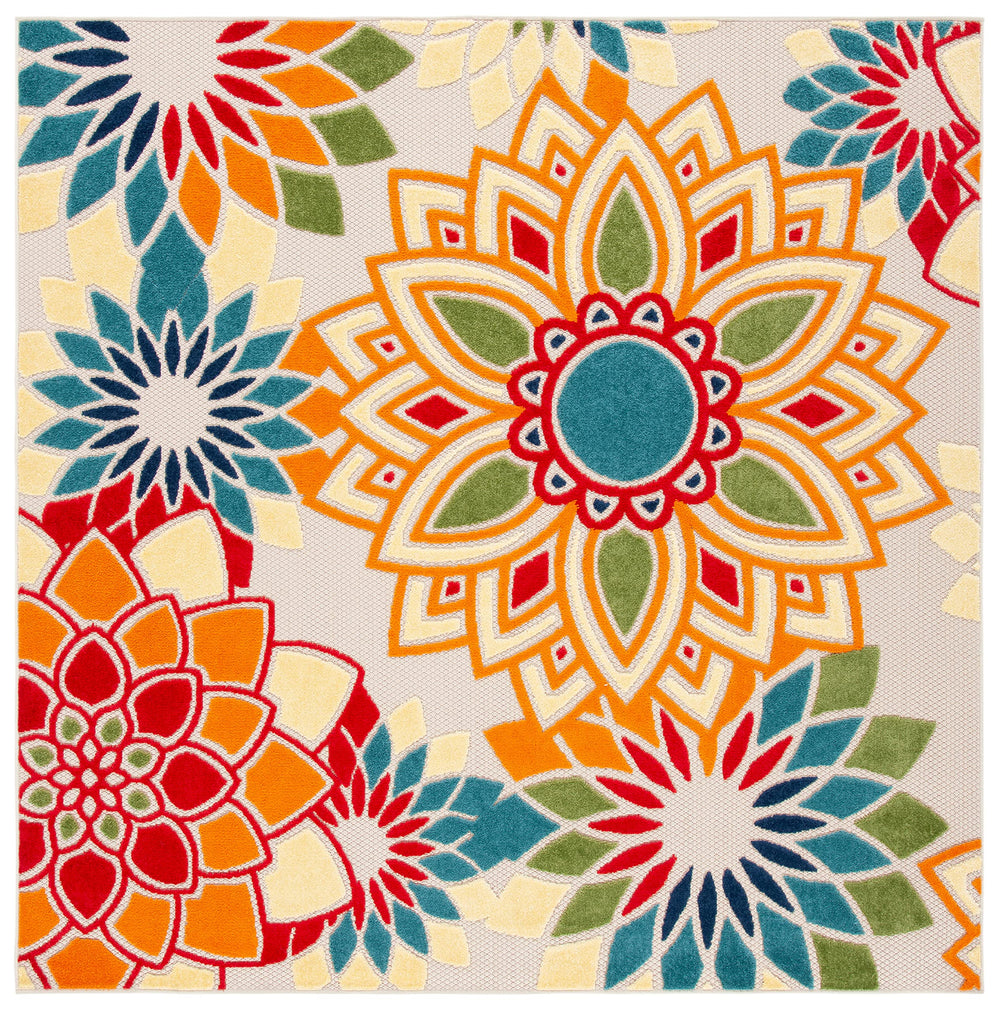 SAFAVIEH vista frontal del diseño floral marfil y naranja, añade color al patio