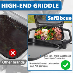 SafBbcue plancha junto a regla mostrando dimensiones exactas, referencia clara