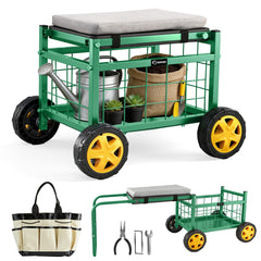 Saker imagen frontal del carrito con asiento mostrando estabilidad y comodidad