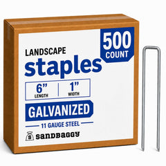 Sandbaggy paquete frontal 500 grapas mostrando cantidad y caja, resistencia al anclaje