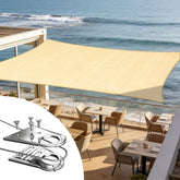 ShadeMart vista frontal del toldo beige mostrando diseño y color