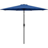 Simple Deluxe vista frontal de la sombrilla azul mostrando cobertura y estética