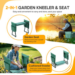 Simple Deluxe persona arrodillada en jardín usando el rodillero, protección de rodillas