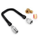 Stanbroil conector frontal mostrando manguera completa y beneficios de durabilidad