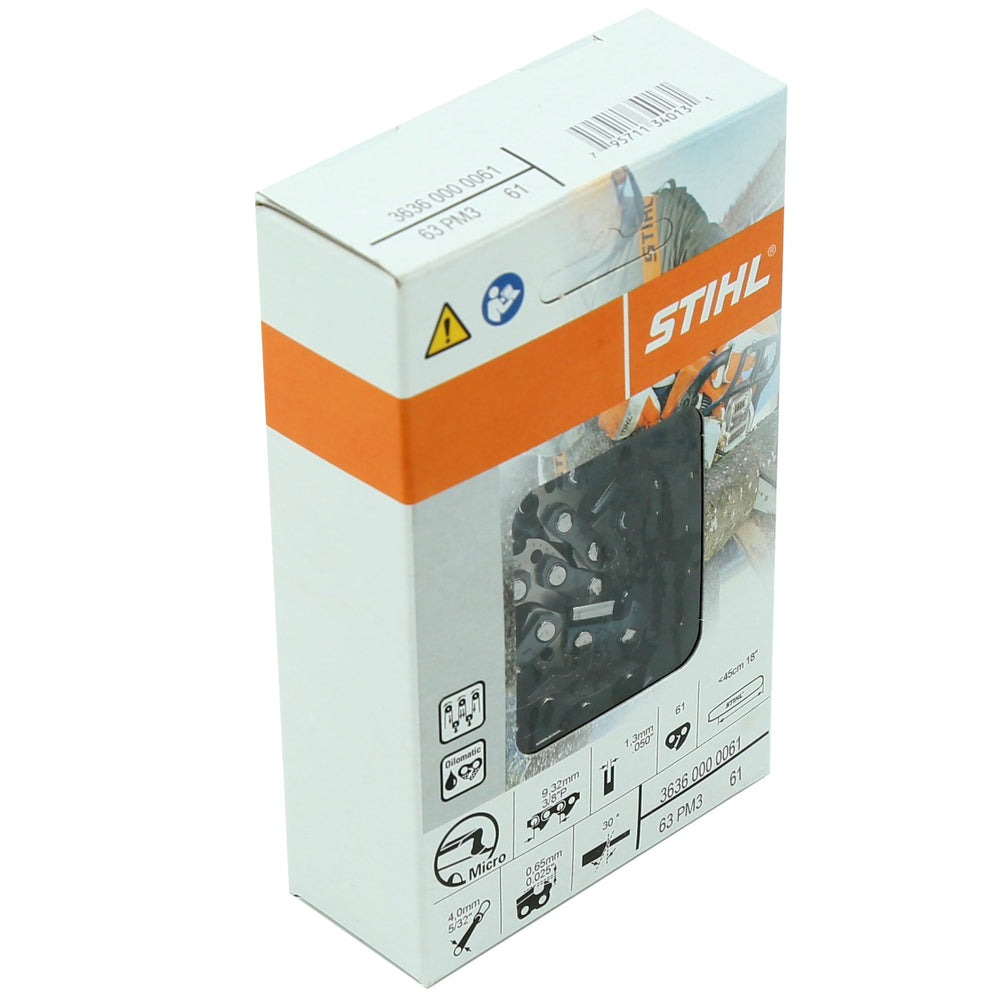 Stihl 63PM3-61 frente de caja original sellada mostrando autenticidad y protección