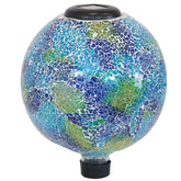 Sunnydaze esfera frontal azul Terra mostrando mosaico y atractivo decorativo