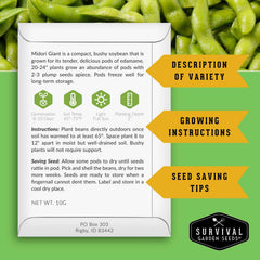 SURVIVAL GARDEN SEEDS vainas Midori Giant cerradas listas para cosechar beneficios