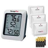 TempPro panel frontal con pantalla clara mostrando temperatura y humedad