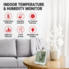 TempPro TempAir primer plano de pantalla mostrando temperatura y humedad
