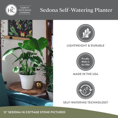 The HC Companies maceta Sedona con planta de follaje, muestra resultado estético funcional