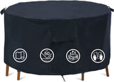 TIFILE funda redonda frontal mostrando ajuste y cobertura completa para mesa patio