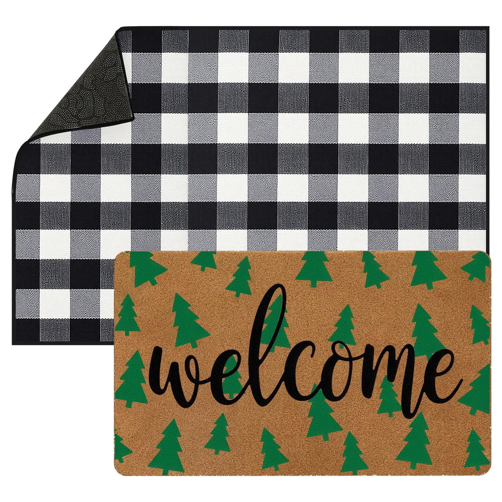 Tinideya felpudo buffalo plaid frontal muestra bienvenida y estilo festivo