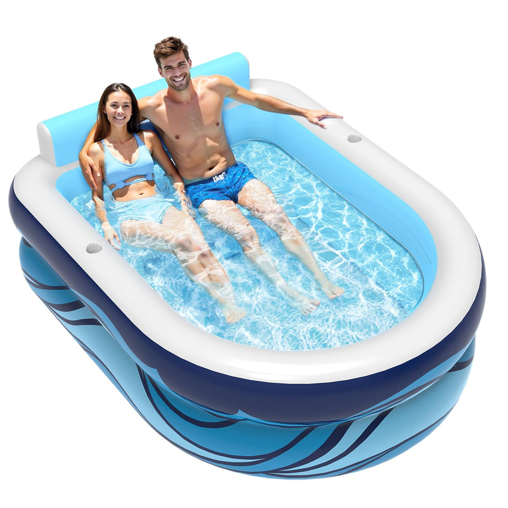 VISTOP vista frontal de la piscina hinchable mostrando tamaño y forma, ideal para familias