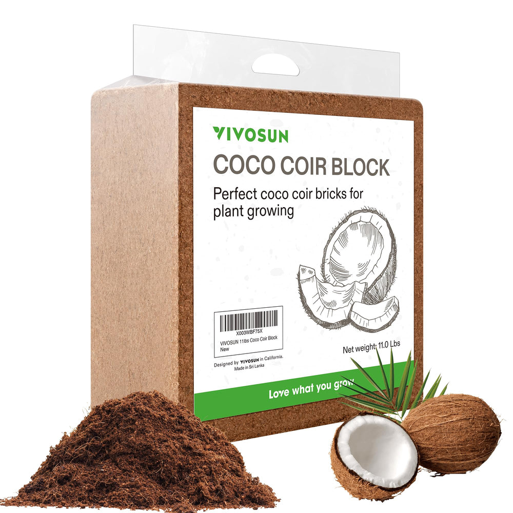 VIVOSUN empaque frontal del ladrillo de coco mostrando transporte fácil