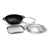 Weber wok frontal mostrando forma y fondo resistente para cocinar mejor