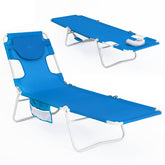 #WEJOY tumbona frontal plegada azul mostrando diseño y portabilidad