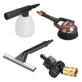 WORX vista frontal del kit mostrando todos los accesorios y ventajas