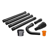 WORX kit frontal mostrando tubos y boquilla para limpieza segura desde suelo