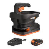 WORX vista frontal del esparcidor mostrando su diseño compacto y beneficio de control fácil