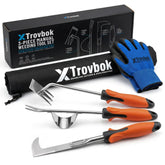 XTrovbok set frontal mostrando las tres herramientas y guantes, organización eficiente