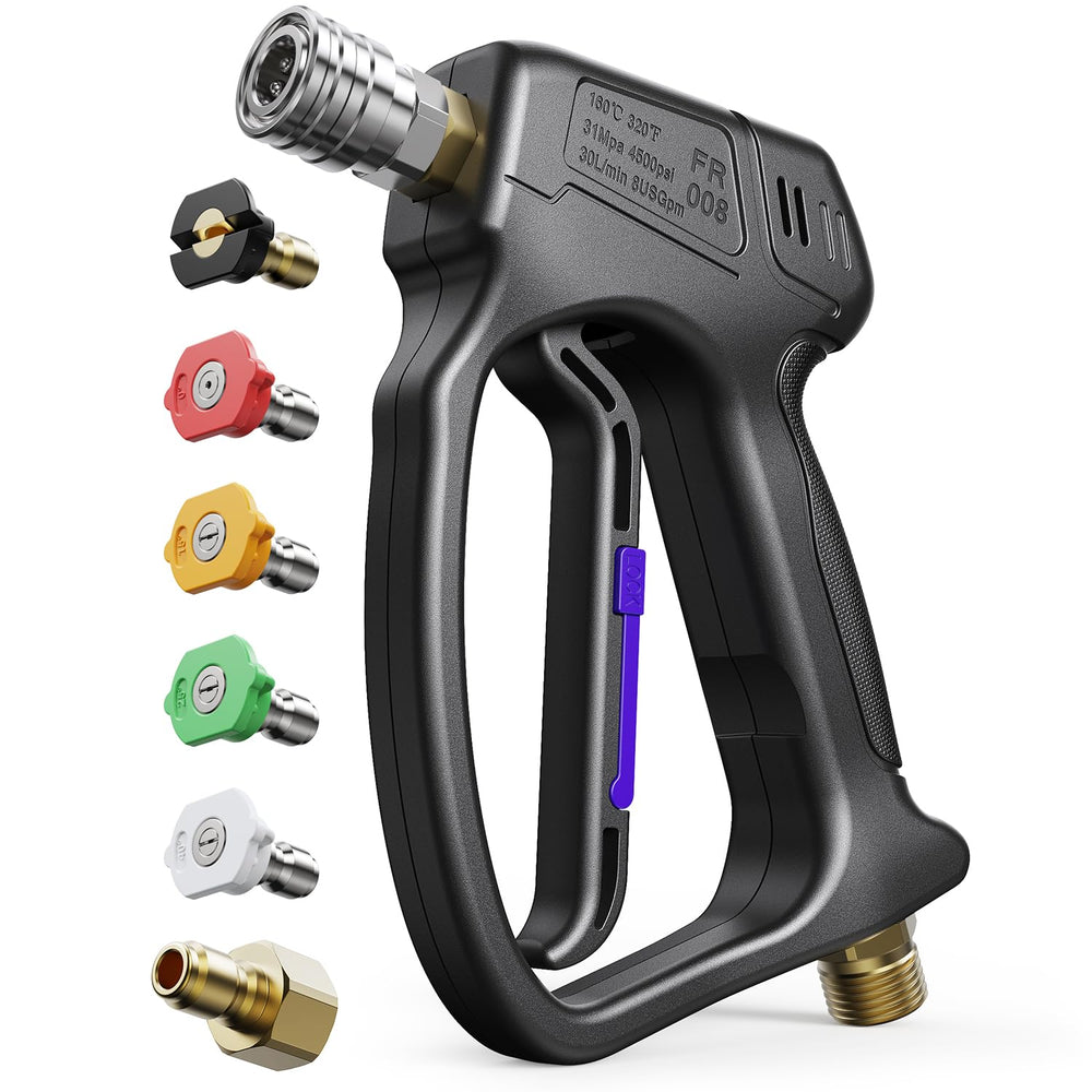 Zhevebaga pistola frontal mostrando diseño ergonómico y control cómodo