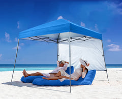 ABCCANOPY toldo 8x8 vista frontal que muestra la sombra amplia y color azul royal