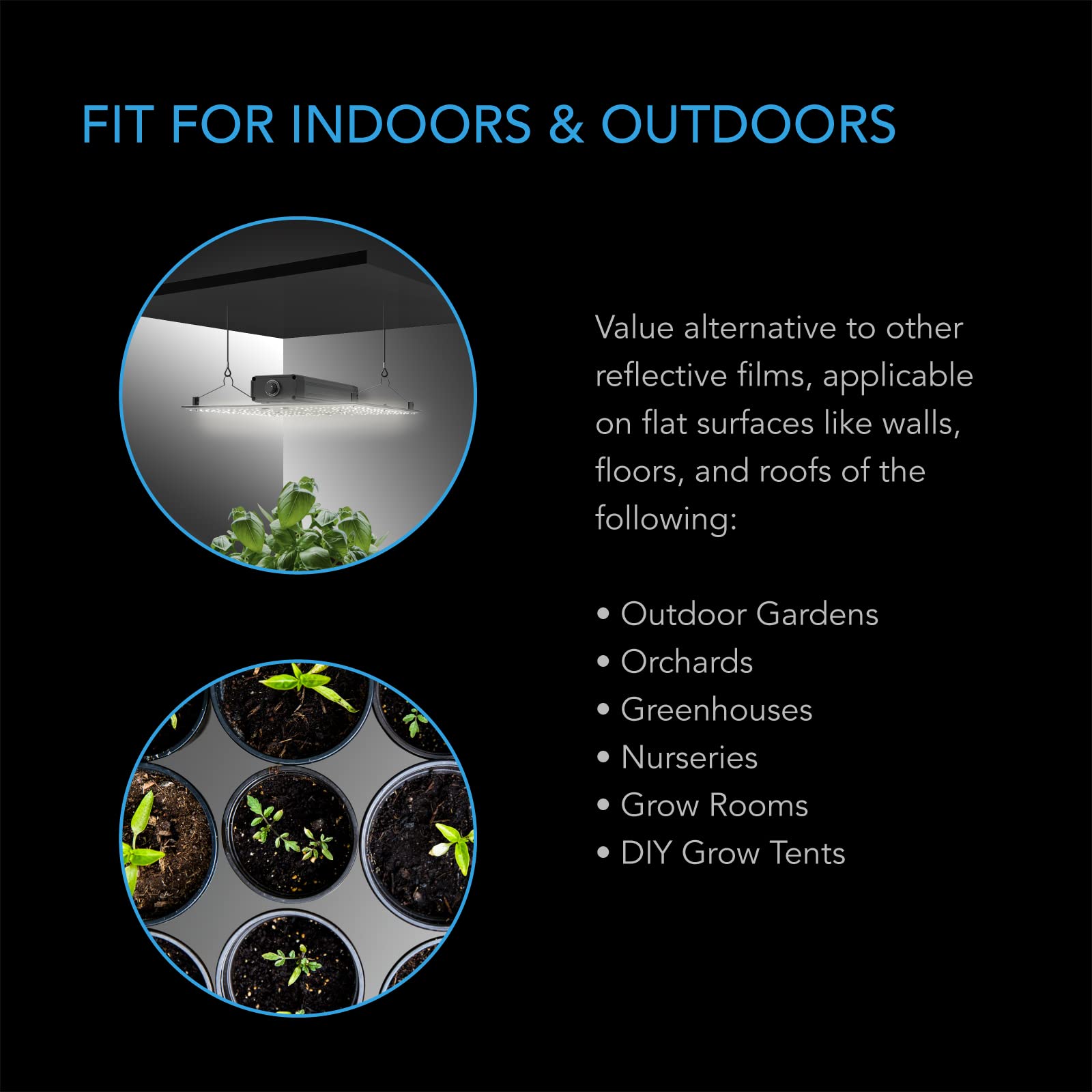 AC Infinity etiqueta que muestra material PET durable y resistencia al calor