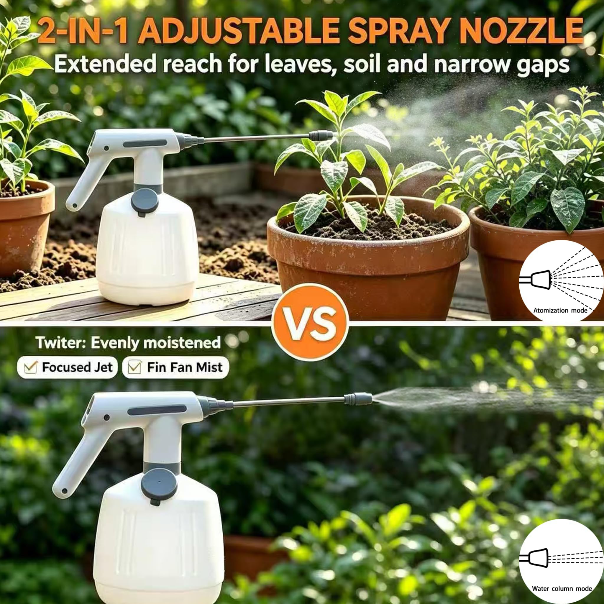 Agrizone en jardín regando macetas, utilidad para cuidado de plantas