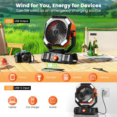 AIEPOCH ventilador colgado en tienda, luz y aire para campo