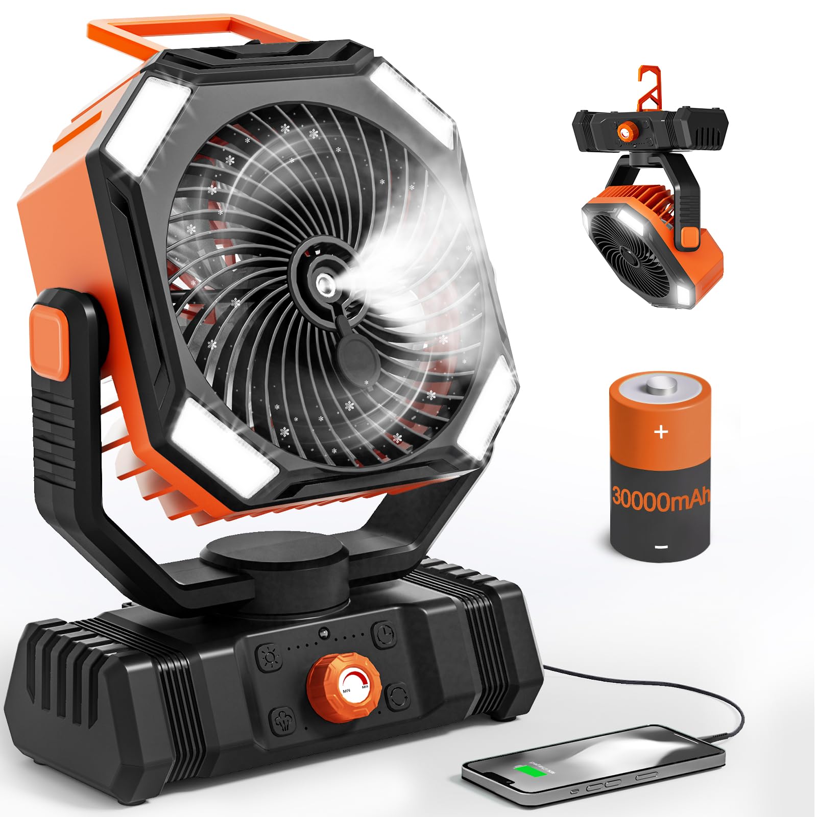 AIEPOCH vista frontal del ventilador, ventilación potente y diseño portátil
