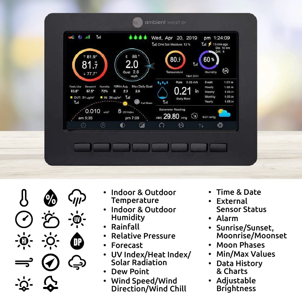 Ambient Weather WS-4000 consola color mostrando datos y fácil lectura remota