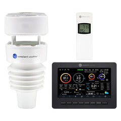 Ambient Weather WS-4000 vista frontal mostrando todos los sensores y beneficios de diseño